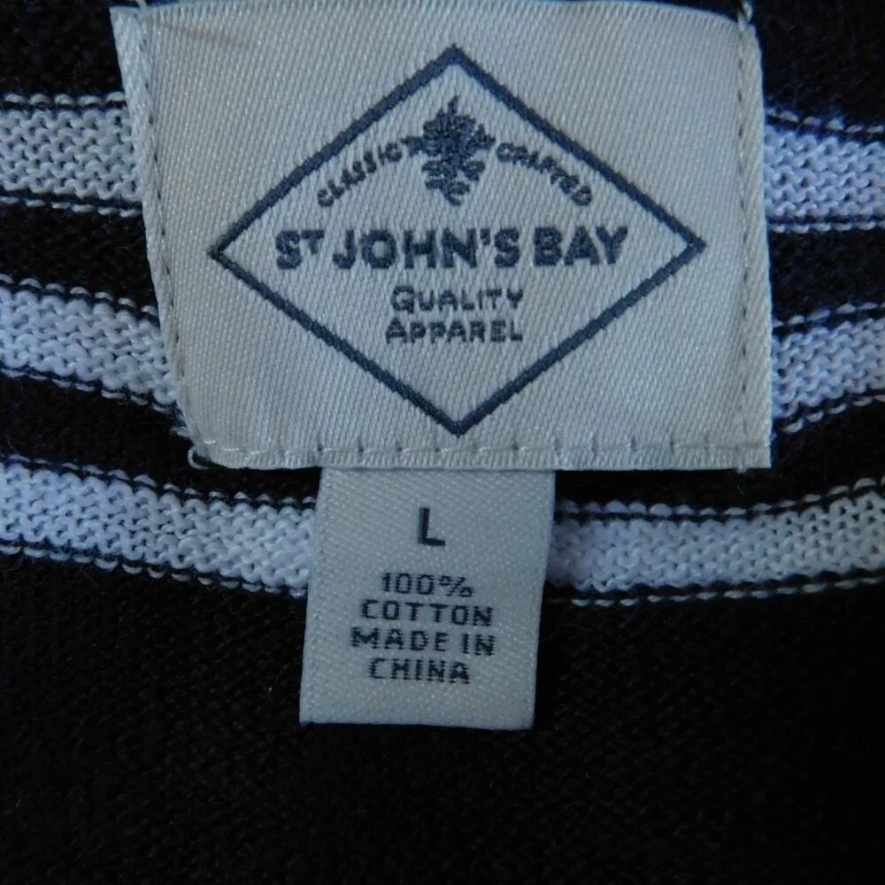ST. JOHN’S BAY Open Front Cardigan 3/4 Sleeve Stripe Navy Womens Large